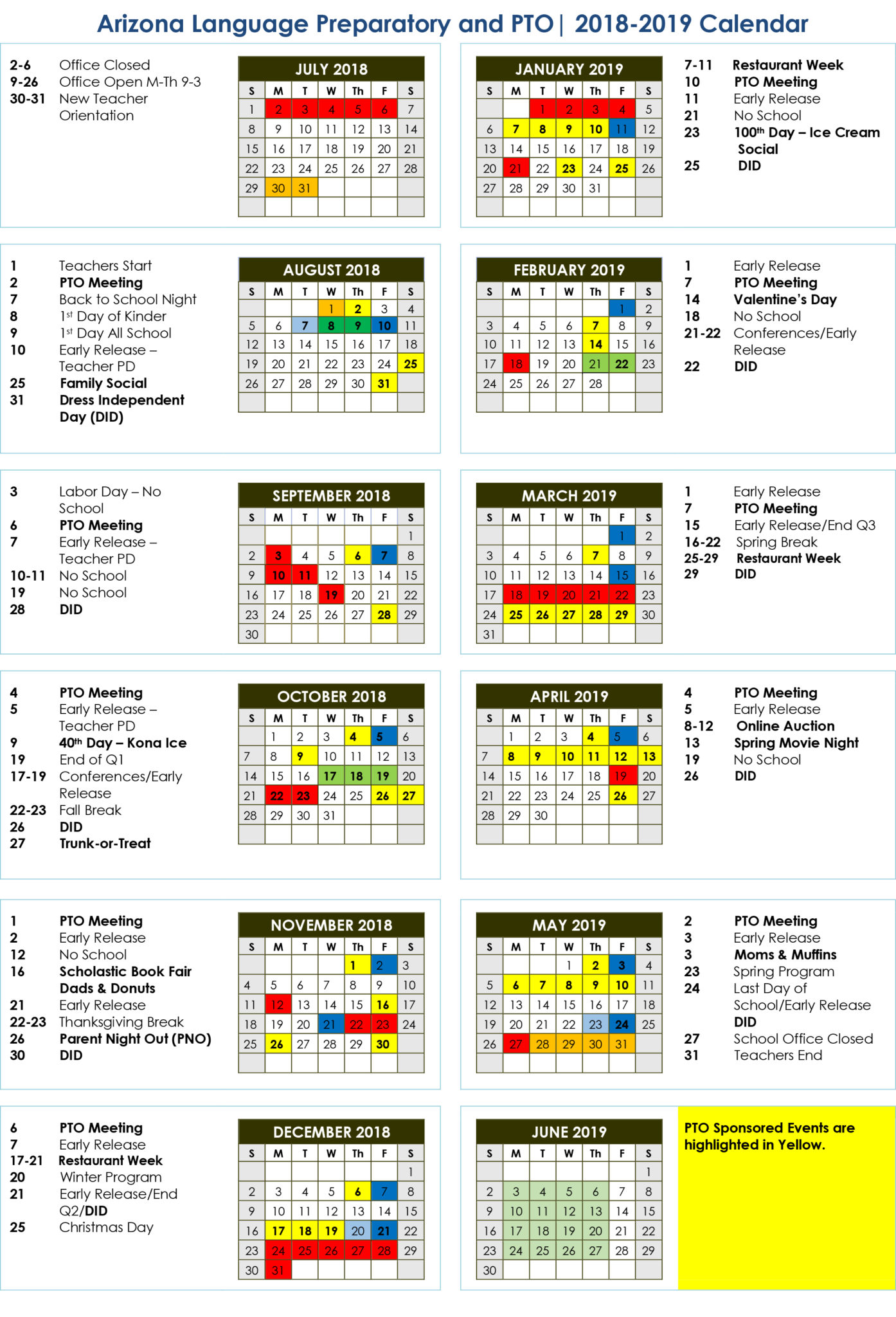 PTO Calendar of Events Arizona Language Preparatory